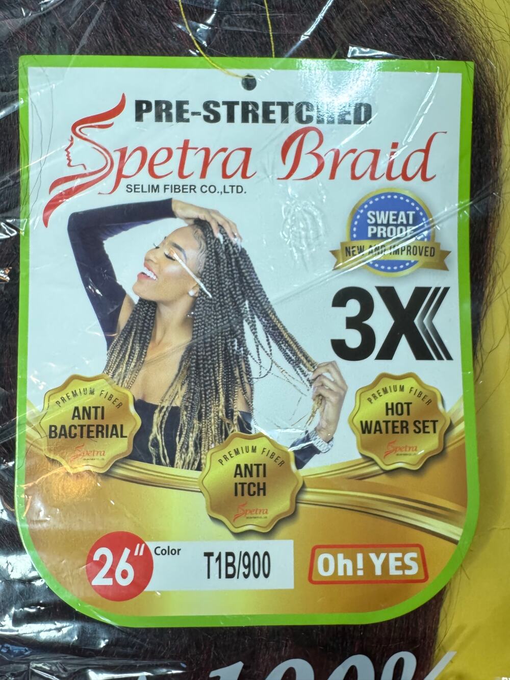 Spetra Braid Pre-Stretched Anti-Fungal Hair Fiber 3 BRAIDS Color T1B/900